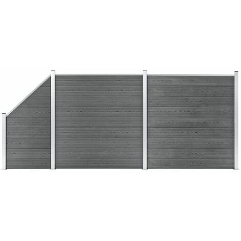 Pannelli Recinzione WPC 2 Quadrati 1 Inclinato 446x186 cm Grigi vidaXL