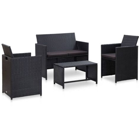 Set Divani da Giardino 4 pz con Cuscini in Polyrattan Nero vidaXL (1/5)