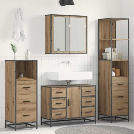 vidaXL Set di mobili per il bagno con porta 3 pcs Rovere artigianale (1/5)