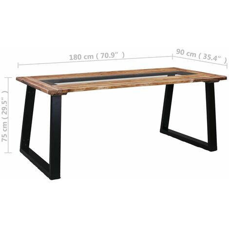 Tavolo da Pranzo 180x90x75 cm in Legno Massello Acacia e Vetro vidaXL
