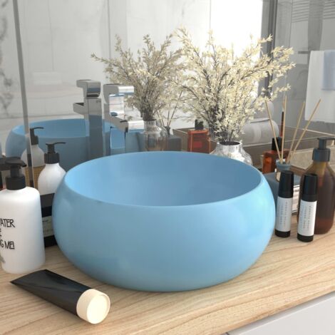Lavandino Lusso Rotondo Azzurro Opaco 40x15 cm in Ceramica vidaXL (1/7)