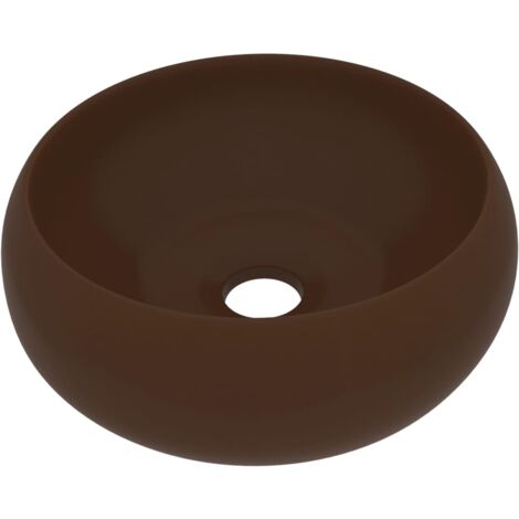 vidaXL Lavandino Lusso Rotondo Marrone Scuro Opaco 40x15cm in Ceramica