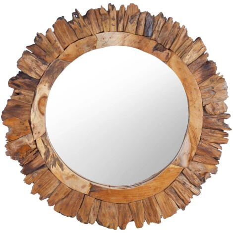 vidaXL Specchio da Parete 60 cm in Legno di Teak Rotondo