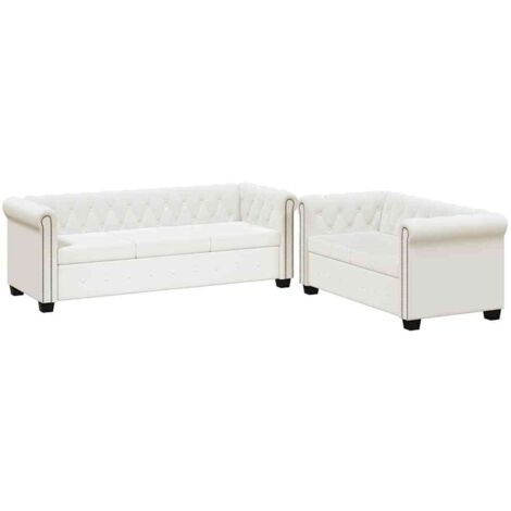 vidaXL Divani Chesterfield a 2 Posti e a 3 Posti in Similpelle Bianco