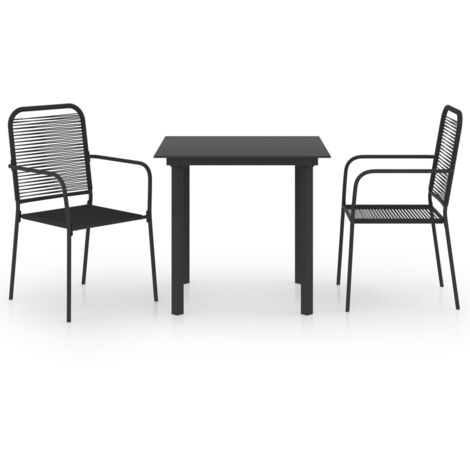 Set da Pranzo da Giardino 3 pz Nero in Vetro e Acciaio vidaXL (1/5)