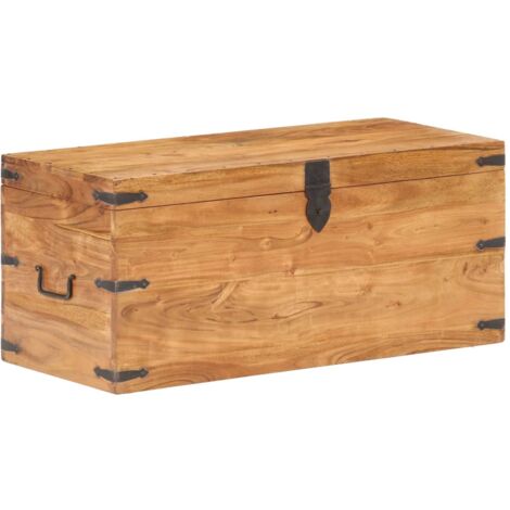 Vidaxl – Baule in legno massello di acacia 90x40x40 cm – Finitura naturale – Può essere chiuso a chiave – Assemblaggio richiesto (1/7)