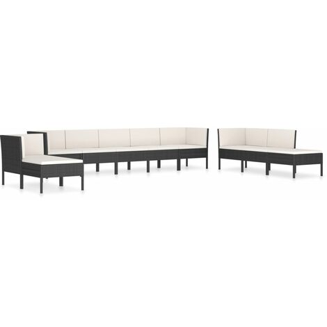 Set Divani da Giardino 10 pz con Cuscini in Polyrattan Nero vidaXL