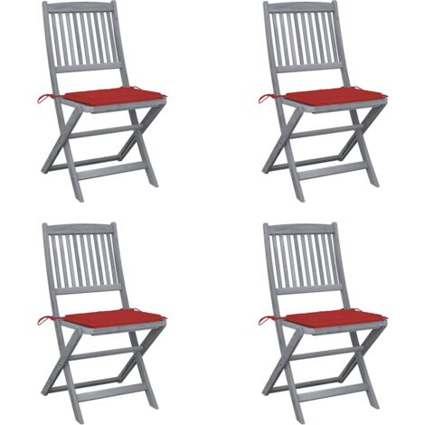 Sedie da Giardino Pieghevoli 4pz con Cuscini in Massello Acacia vidaXL