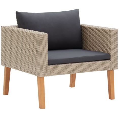 vidaXL Divano da Giardino Singolo con Cuscini in Polyrattan Beige