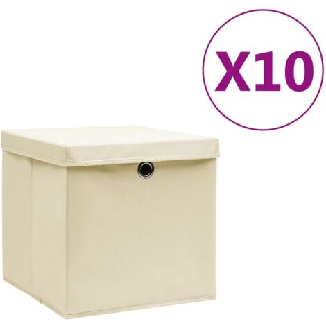 vidaXL Contenitori con Coperchi 10 pz 28x28x28 cm Crema