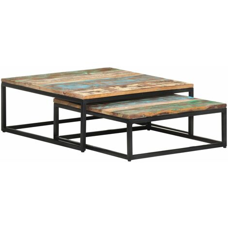 Tavolini da Salotto Impilabili 2 pz Legno Massello di Recupero vidaXL (1/5)