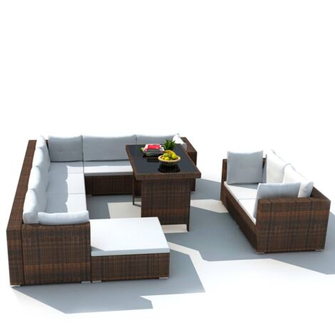 vidaXL Set Divani da Giardino 10 pz con Cuscini in Polyrattan Marrone