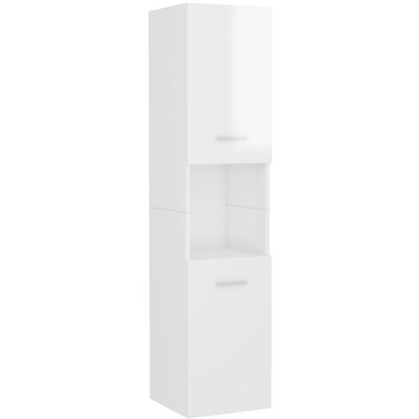Armadietto Bagno Bianco Lucido 30x30x130cm in Legno Multistrato vidaXL