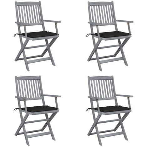 vidaXL Sedie da Giardino Pieghevoli 4pz con Cuscini in Massello Acacia