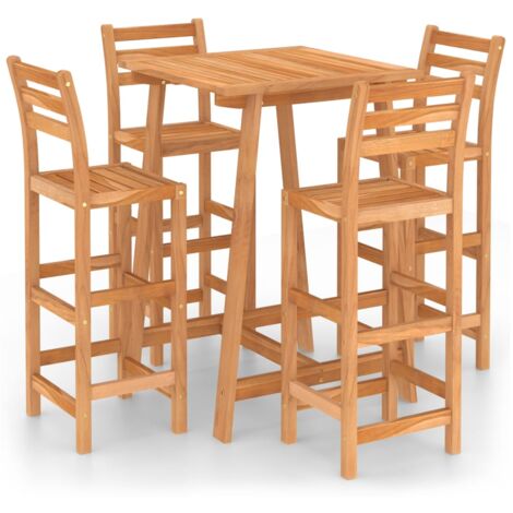 Set bar da giardino o terrazza con tavolo alto e 4 sgabelli in legno