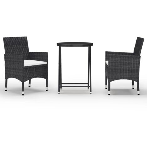 Set da Bistrot per Giardino 3 pz in Polyrattan e Vetro Nero vidaXL (1/5)