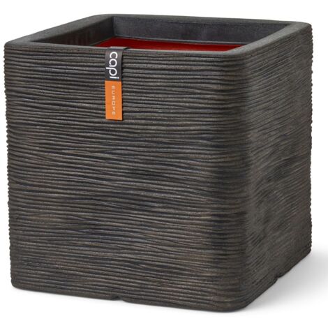 Vaso Da Fiori Quadrato Blim In Plastica, Marrone Scuro, 38x38x30 Cm - Design Moderno E Riciclabile