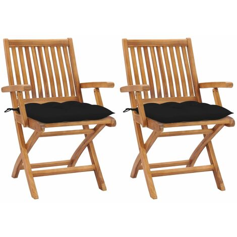 Sedie da Giardino 2 pz con Cuscini Neri in Massello di Teak vidaXL (1/5)