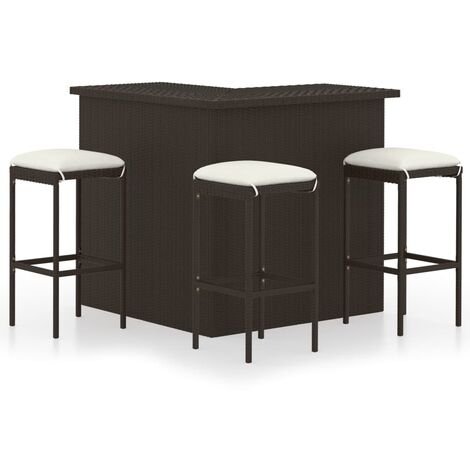 vidaXL Set da Bar da Giardino 4 pz con Cuscini in Polyrattan Marrone