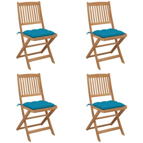 vidaXL Sedie da Giardino Pieghevoli 4pz con Cuscini Massello d'Acacia
