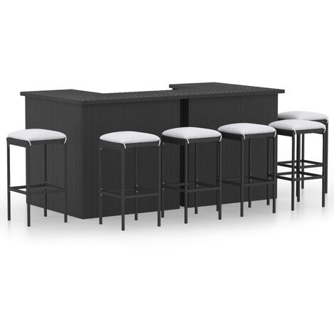 Set Bar da Giardino 8 pz con Cuscini in Polyrattan Nero vidaXL (1/5)
