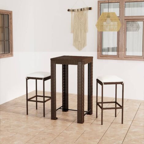Set Bar da Giardino 3 pz con Cuscini Polyrattan Marrone vidaXL (1/5)