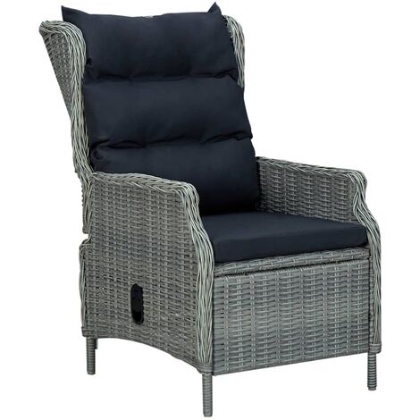 Sedia Giardino Reclinabile Cuscini in Polyrattan Grigio Chiaro vidaXL (1/5)