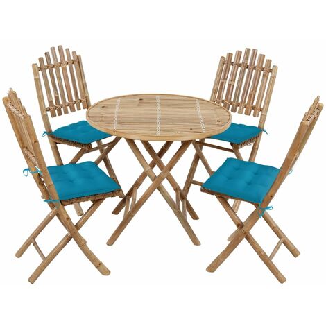 Set da Pranzo da Giardino 5 pz Pieghevole con Cuscini in Bambù vidaXL (1/5)