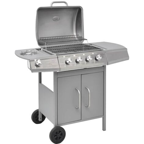 Griglia Barbecue a Gas 4+1 Fornelli Argento vidaXL