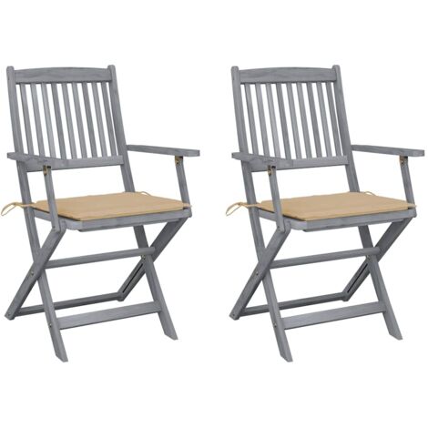vidaXL Sedie da Giardino Pieghevoli 2pz con Cuscini in Massello Acacia (1/5)