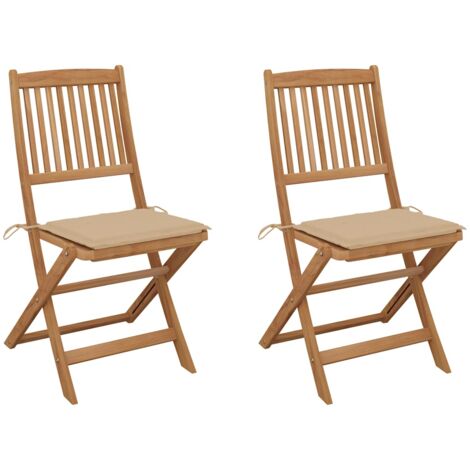 Sedie da Giardino Pieghevoli 2 pz con Cuscini Massello Acacia vidaXL