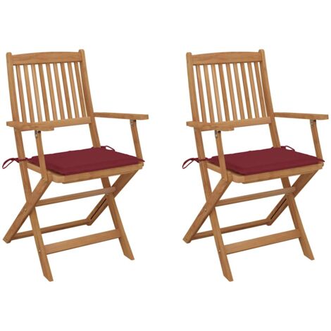 Sedie da Giardino Pieghevoli 2 pz con Cuscini Massello Acacia vidaXL