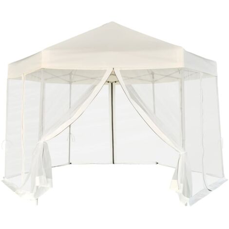 vidaXL Gazebo Esagonale Pop-Up con 6 Pareti Bianco Crema 3,6x3,1 m