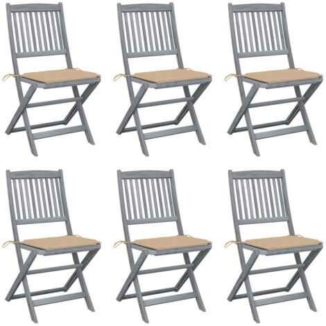 Sedie da Giardino Pieghevoli 6pz con Cuscini in Massello Acacia vidaXL