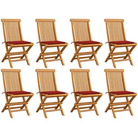 Sedie da Giardino con Cuscini Rossi 8 pz in Massello di Teak vidaXL (1/5)