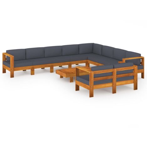 Set Divani Giardino 10Posti Cuscini Grigi Scuro Massello Acacia vidaXL (1/5)