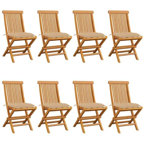 Sedie da Giardino con Cuscini Beige 8 pz in Massello di Teak vidaXL (1/5)
