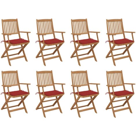 Sedie da Giardino Pieghevoli 8 pz con Cuscini Massello Acacia vidaXL