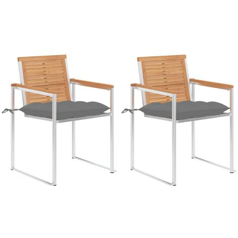 Sedie da Giardino 2 pz con Cuscini in Legno di Teak e Acciaio vidaXL (1/5)