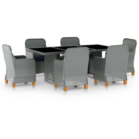Set Pranzo da Giardino 7pz con Cuscini Polyrattan Grigio Chiaro vidaXL (1/5)