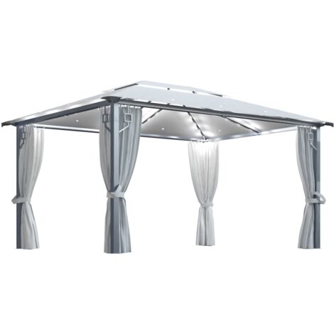 Gazebo con Tende Stringa di Luci LED 400x300 cm Crema Alluminio vidaXL