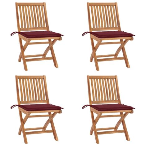 Sedie da Giardino Pieghevoli con Cuscini 4 pz Massello di Teak vidaXL (1/5)
