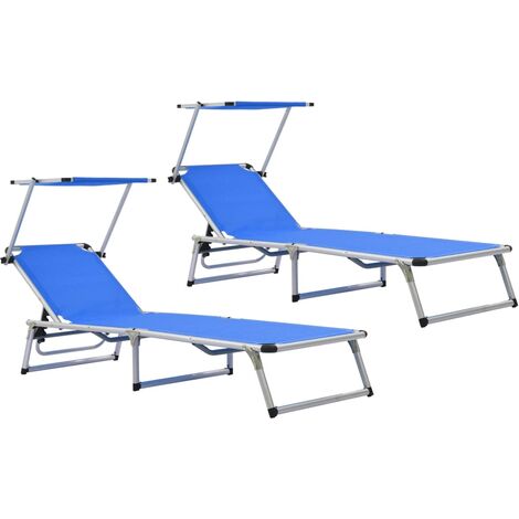 vidaXL Lettini Pieghevoli con Tettuccio 2 pz Alluminio Textilene Blu (1/5)