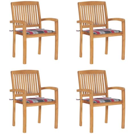 Sedie da Giardino Impilabili 4 pz con Cuscini Massello di Teak vidaXL (1/5)