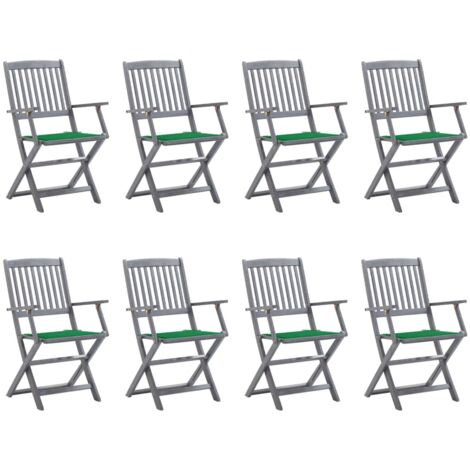 Sedie da Giardino Pieghevoli 8 pz con Cuscini Massello Acacia vidaXL