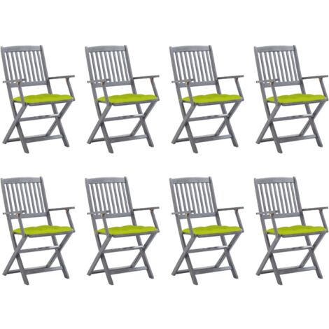 VidaXL Set 8 Sedie Da Giardino Pieghevoli In Legno Di Acacia Con Cuscini – Per Terrazza E Patio - 3