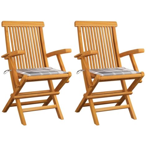 Sedie Giardino Cuscini Motivo Quadri Grigio 2pz Massello Teak vidaXL (1/5)