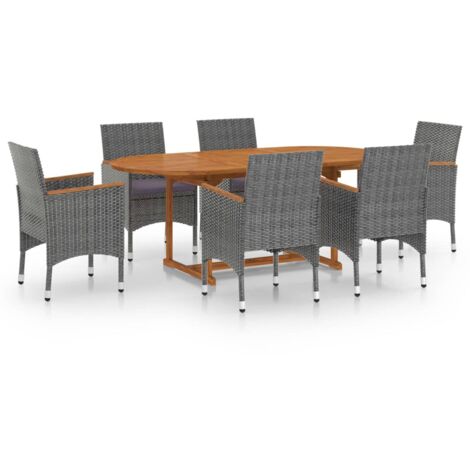 vidaXL Set Mobili da Pranzo per Giardino 7 pz in Polyrattan Grigio (1/5)