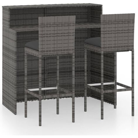 vidaXL Set Bar da Giardino 3 pz con Cuscini Grigio