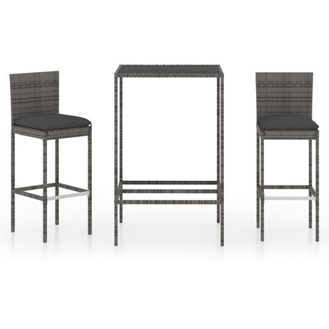 vidaXL Set da Bar da Giardino 3 pz con Cuscini in Polyrattan Grigio